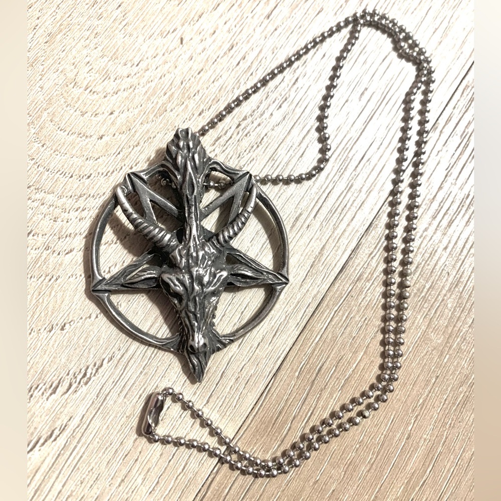 Silver Baphomet Pendant Necklace size Large .